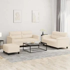 Juego de sofás con cojines 3 piezas tela microfibra beige by , Sofas - Ref: Foro24-3202325, Price: 590,66 €, Discount: %