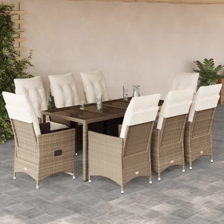Set comedor de jardín 9 pzas con cojines ratán sintético beige de , Conjuntos de jardín - Ref: Foro24-3276807, Precio: 1,00 €...