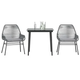 Juego comedor jardín 3 pzas cojines ratán sintético vidrio gris von , Gartensets - Ref: Foro24-3334478, Preis: 247,05 €, Raba...