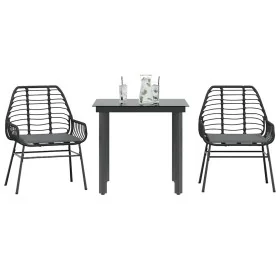 Set comedor jardín 3 pzas cojines ratán sintético vidrio negro by , Garden sets - Ref: Foro24-3334548, Price: 212,71 €, Disco...
