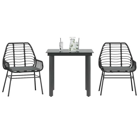 Set comedor jardín 3 pzas cojines ratán sintético vidrio negro de , Conjuntos de jardín - Ref: Foro24-3334548, Precio: 212,71...