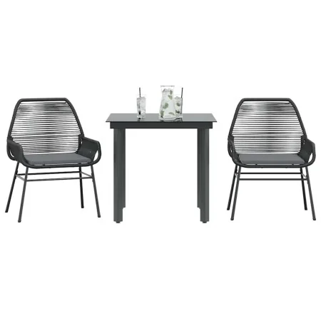 Set comedor jardín 3 pzas cojines ratán sintético vidrio negro by , Garden sets - Ref: Foro24-3334562, Price: 215,91 €, Disco...