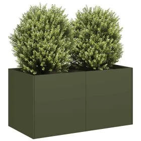 Jardinera de acero laminado en frío verde oliva 80x40x40 cm by , Pots and planters - Ref: Foro24-860671, Price: 61,63 €, Disc...