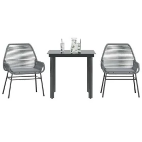Juego comedor jardín 3 pzas cojines ratán sintético vidrio gris by , Garden sets - Ref: Foro24-3334576, Price: 203,98 €, Disc...