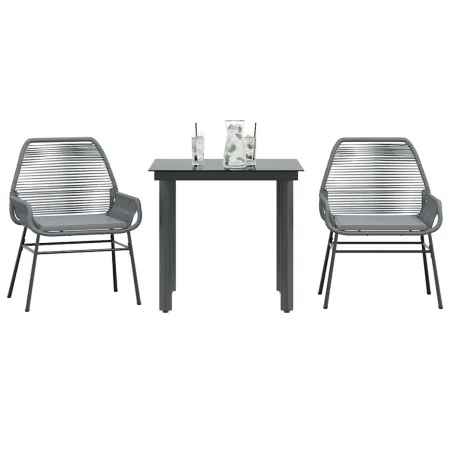 Juego comedor jardín 3 pzas cojines ratán sintético vidrio gris by , Garden sets - Ref: Foro24-3334576, Price: 204,60 €, Disc...