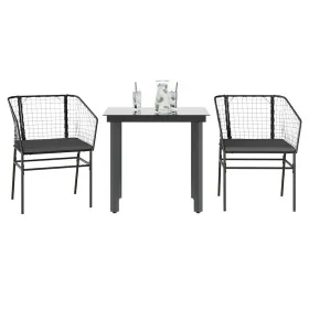 Set comedor jardín 3 pzas cojines ratán sintético vidrio negro by , Garden sets - Ref: Foro24-3334597, Price: 178,18 €, Disco...
