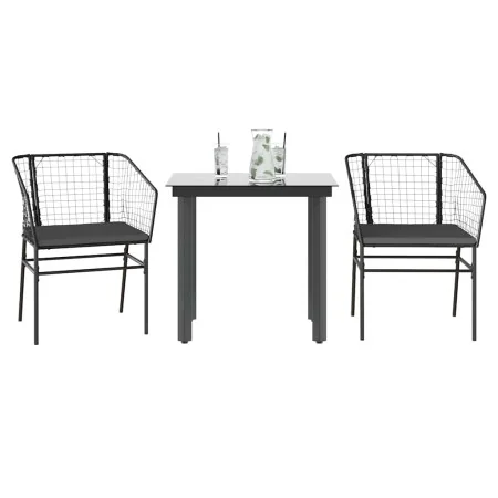 Set comedor jardín 3 pzas cojines ratán sintético vidrio negro von , Gartensets - Ref: Foro24-3334597, Preis: 178,68 €, Rabat...
