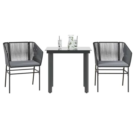 Set comedor jardín 3 pzas cojines ratán sintético vidrio negro de , Conjuntos de jardín - Ref: Foro24-3334611, Precio: 218,79...