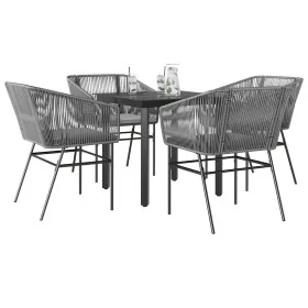 Juego comedor jardín 5 pzas cojines ratán sintético vidrio gris by , Garden sets - Ref: Foro24-3334626, Price: 366,68 €, Disc...