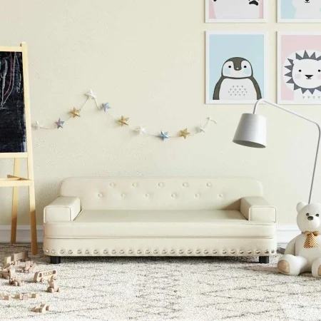 Sofá para niños de cuero sintético crema 90x53x30 cm by , Baby and Toddler Furniture - Ref: Foro24-3196288, Price: 92,60 €, D...