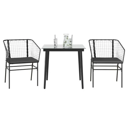 Set comedor jardín 3 pzas cojines ratán sintético vidrio negro de , Conjuntos de jardín - Ref: Foro24-3334499, Precio: 213,13...