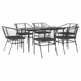 Set de comedor de jardín 7 piezas cojines ratán sintético negro von , Gartensets - Ref: Foro24-3334503, Preis: 453,31 €, Raba...