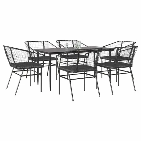 Set de comedor de jardín 7 piezas cojines ratán sintético negro von , Gartensets - Ref: Foro24-3334503, Preis: 453,31 €, Raba...