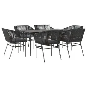 Set de comedor de jardín 7 piezas cojines ratán sintético negro von , Gartensets - Ref: Foro24-3334517, Preis: 523,14 €, Raba...