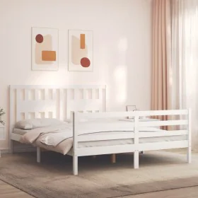 White solid wood bed frame with headboard 160x200 cm by vidaXL, Beds and slatted bases - Ref: Foro24-3194582, Price: 147,66 €...