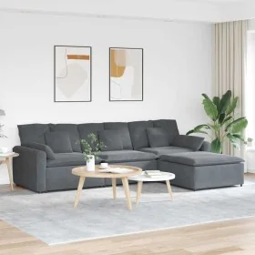 Sofá modular con reposapiés y cojines gris oscuro by , Unidades para sofás seccionales - Ref: Foro24-3321070, Price: 836,11 €...