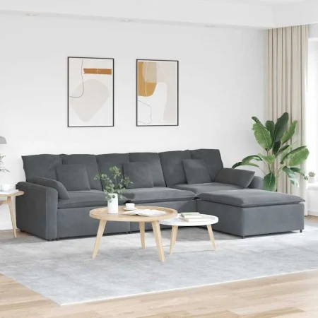 Sofá modular con reposapiés y cojines gris oscuro by , Unidades para sofás seccionales - Ref: Foro24-3321070, Price: 836,11 €...