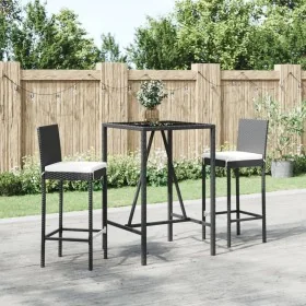 Mesa y taburetes altos jardín 3 piezas y cojines ratán PE negro by , Garden sets - Ref: Foro24-3187641, Price: 250,08 €, Disc...