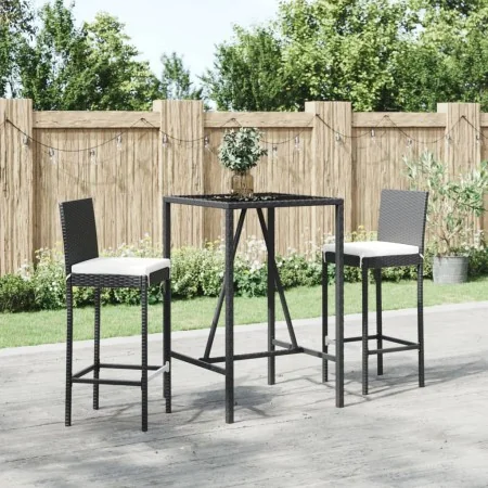 Mesa y taburetes altos jardín 3 piezas y cojines ratán PE negro von , Gartensets - Ref: Foro24-3187641, Preis: 250,05 €, Raba...