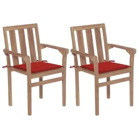 Sillas de jardín 2 unidades con cojines rojo madera de teca von , Gartenstühle - Ref: Foro24-3062214, Preis: 257,61 €, Rabatt: %