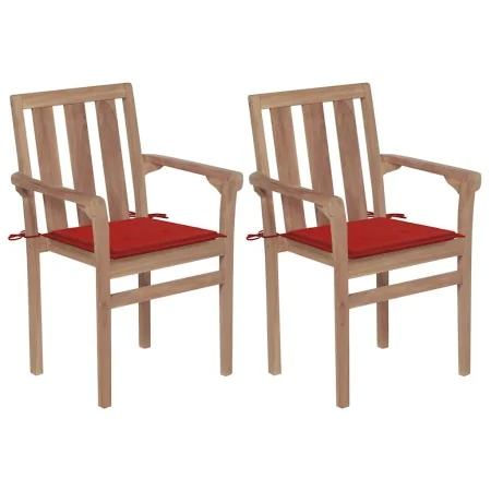 Sillas de jardín 2 unidades con cojines rojo madera de teca von , Gartenstühle - Ref: Foro24-3062214, Preis: 257,61 €, Rabatt: %