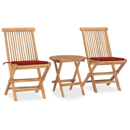 Set comedor de jardín plegable 3 piezas madera de teca cojines de , Conjuntos de jardín - Ref: Foro24-3063177, Precio: 166,91...