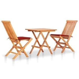 Set de bistró 3 pzas con cojines rojos madera maciza teca by , Garden sets - Ref: Foro24-3063231, Price: 200,47 €, Discount: %