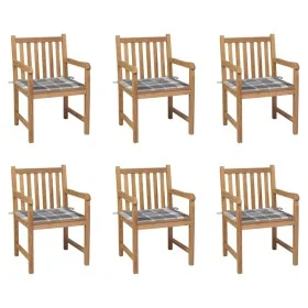Sillas de jardín 6 uds madera maciza teca cojines cuadros gris by , Garden chairs - Ref: Foro24-3073045, Price: 871,83 €, Dis...