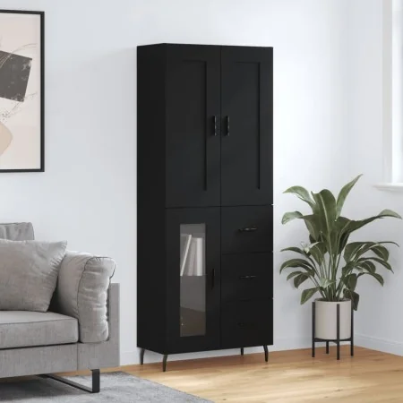 Aparador alto madera contrachapada negro 69,5x34x180 cm de , Aparadores - Ref: Foro24-3199954, Precio: 178,27 €, Descuento: %