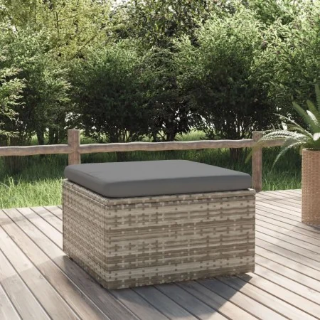 Reposapiés de jardín con cojín ratán sintético gris 55x55x30 cm von , Outdoor-Sofas - Ref: Foro24-318668, Preis: 89,31 €, Rab...