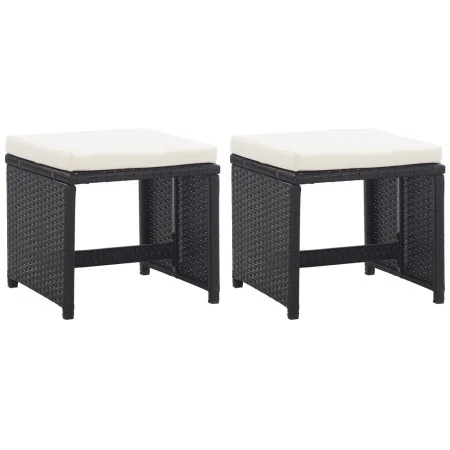 Taburetes de jardín 2 unidades y cojines ratán sintético negro by , Garden chairs - Ref: Foro24-46416, Price: 94,83 €, Discou...