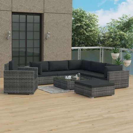 Set de muebles de jardín 8 pzas y cojines ratán sintético gris by , Garden sets - Ref: Foro24-46767, Price: 893,50 €, Discoun...