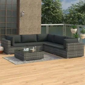 Set de muebles de jardín 6 pzas y cojines ratán sintético gris by , Garden sets - Ref: Foro24-46771, Price: 725,69 €, Discoun...