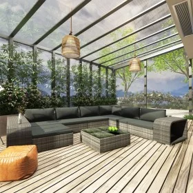 Set de muebles de jardín 10 pzas y cojines ratán sintético gris by , Garden sets - Ref: Foro24-46816, Price: 902,50 €, Discou...