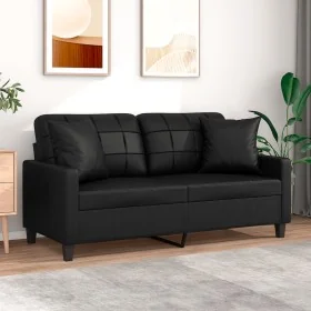Sofá de 2 plazas con cojines cuero sintético negro 140 cm by , Sofas - Ref: Foro24-3200803, Price: 231,85 €, Discount: %