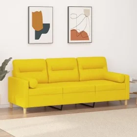 Sofá de 3 plazas con cojines tela amarillo claro 180 cm by , Sofas - Ref: Foro24-3200834, Price: 268,50 €, Discount: %