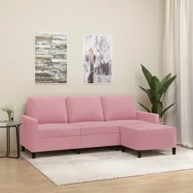 Sofá de 3 plazas con taburete de terciopelo rosa180 cm by , Sofas - Ref: Foro24-3201058, Price: 345,38 €, Discount: %
