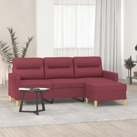 Sofá de 3 plazas con taburete de tela rojo tinto 180 cm by , Sofas - Ref: Foro24-3201079, Price: 283,06 €, Discount: %