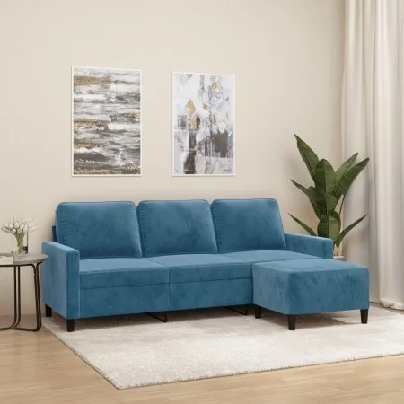 Sofá de 3 plazas con taburete de terciopelo azul 180 cm von , Sofas - Ref: Foro24-3201064, Preis: 368,63 €, Rabatt: %