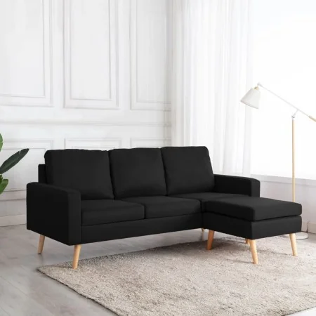 Sofá de 3 plazas con reposapiés de tela negro by , Sofas - Ref: Foro24-288732, Price: 444,25 €, Discount: %