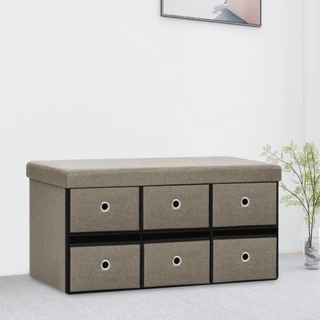 Banco de almacenaje plegable lino sintético taupé 76x38x38 cm by , Benches for halls and storage - Ref: Foro24-338817, Price:...