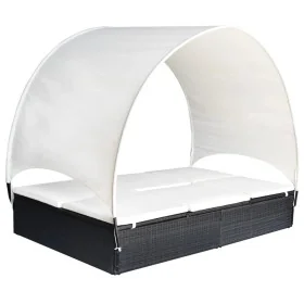 Tumbona doble con toldo de ratán sintético negro by , Loungers - Ref: Foro24-42665, Price: 260,38 €, Discount: %