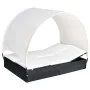 Tumbona doble con toldo de ratán sintético negro de , Tumbonas - Ref: Foro24-42665, Precio: 260,38 €, Descuento: %