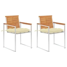 Sillas de jardín con cojines 2 uds madera maciza acacia y acero by , Garden chairs - Ref: Foro24-3061505, Price: 264,24 €, Di...