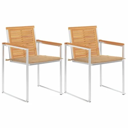 Sillas de jardín con cojines 2 uds madera maciza teca y acero by , Garden chairs - Ref: Foro24-3061518, Price: 279,06 €, Disc...