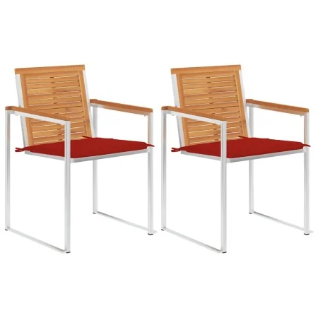 Sillas de jardín con cojines 2 uds madera maciza acacia y acero by , Garden chairs - Ref: Foro24-3061494, Price: 279,81 €, Di...