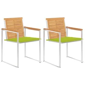 Sillas de jardín con cojines 2 uds madera maciza teca y acero de , Sillas de jardín - Ref: Foro24-3061526, Precio: 274,95 €, ...