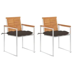 Sillas de jardín con cojines 2 uds madera maciza acacia y acero by , Garden chairs - Ref: Foro24-3061511, Price: 259,05 €, Di...