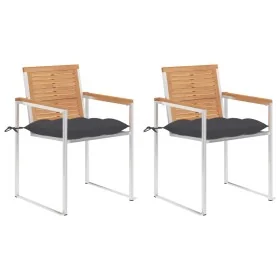 Sillas de jardín con cojines 2 uds madera maciza teca y acero by , Garden chairs - Ref: Foro24-3061530, Price: 277,36 €, Disc...