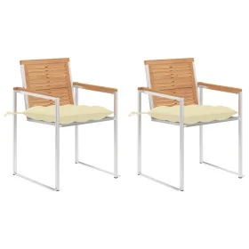 Sillas de jardín con cojines 2 uds madera maciza teca y acero von , Gartenstühle - Ref: Foro24-3061532, Preis: 277,36 €, Raba...